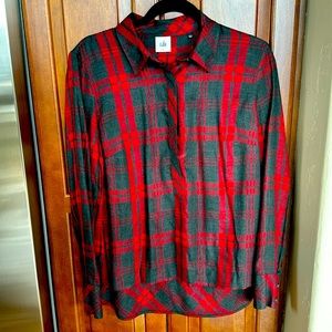 Cabi, NWOT Grey and Red Plaid longsleeve top